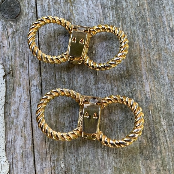 Vintage Gold Tone and Black Shoe Clips Made In France Bow shaped - Picture 5 of 8